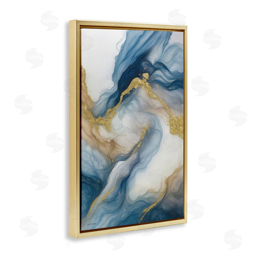 Seven Trees Design Celestial Tides with Golden Veins Gold Floating Frame Canvas Wall Art Print