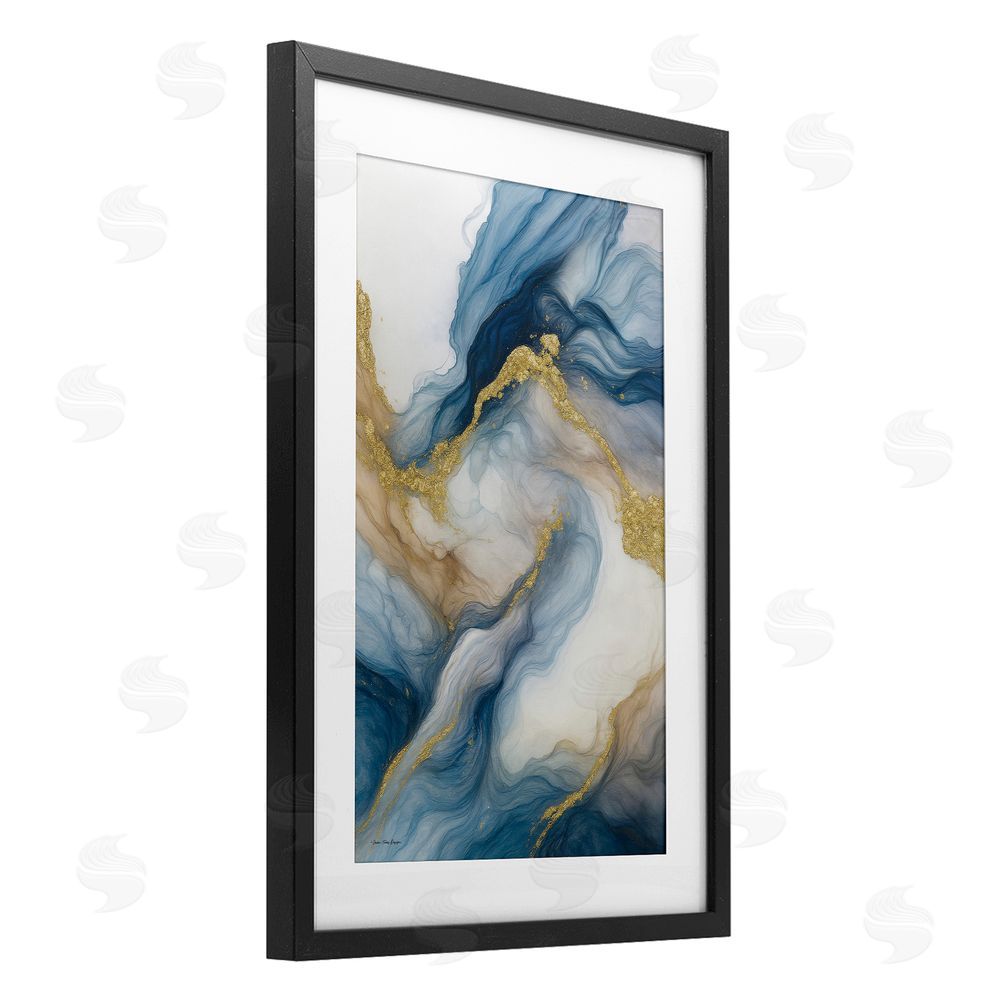 Seven Trees Design Celestial Tides with Golden Veins Black Framed Print Under Glass Wall Art