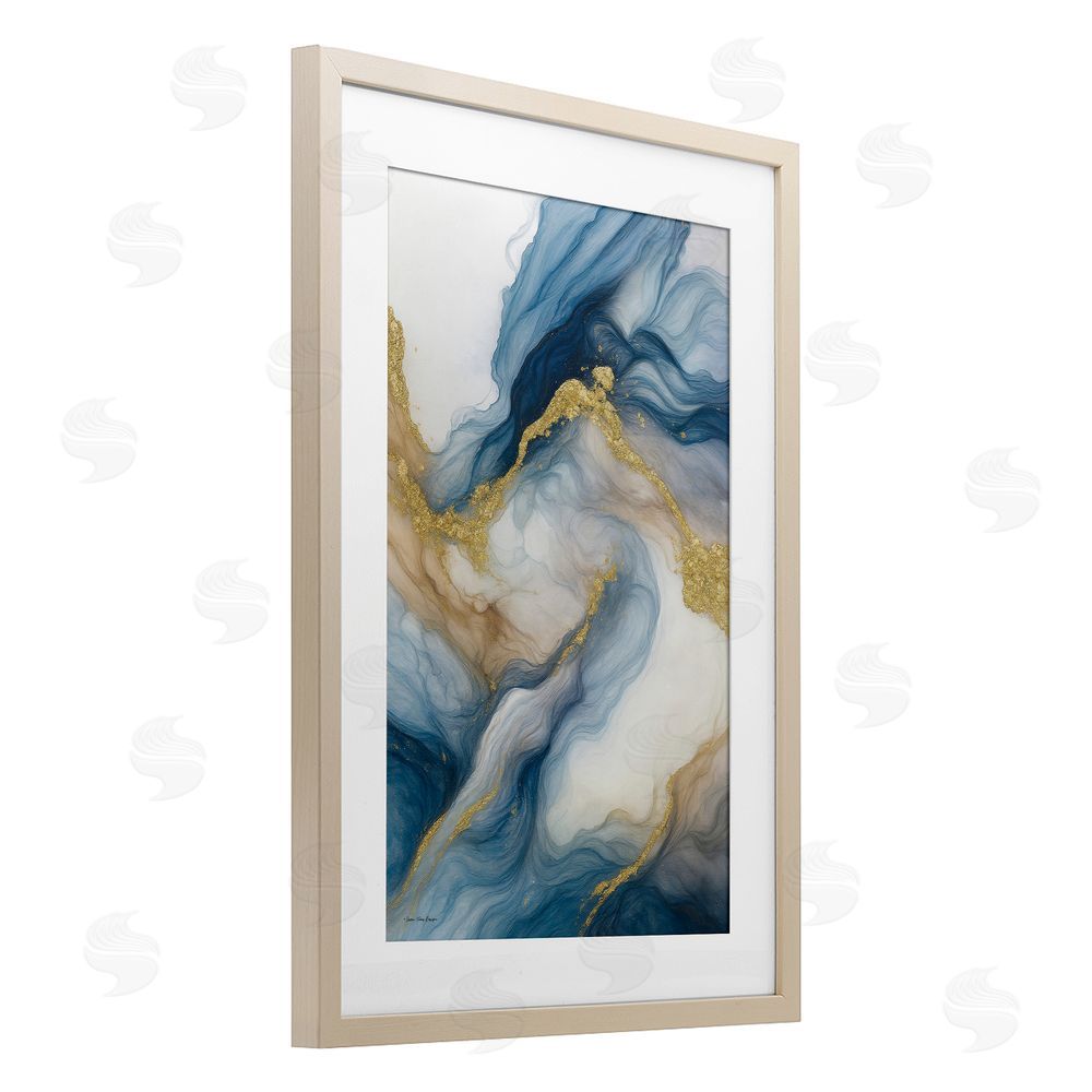 Seven Trees Design Celestial Tides with Golden Veins Brown Framed Print Under Glass Wall Art