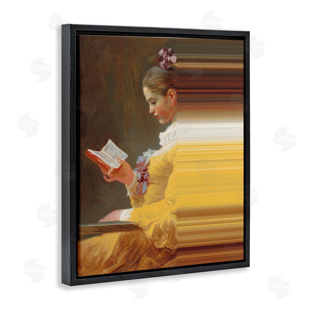 Seven Trees Design Vintage Lady Reading with Gradient Streaks Black Floating Frame Canvas Wall Art Print