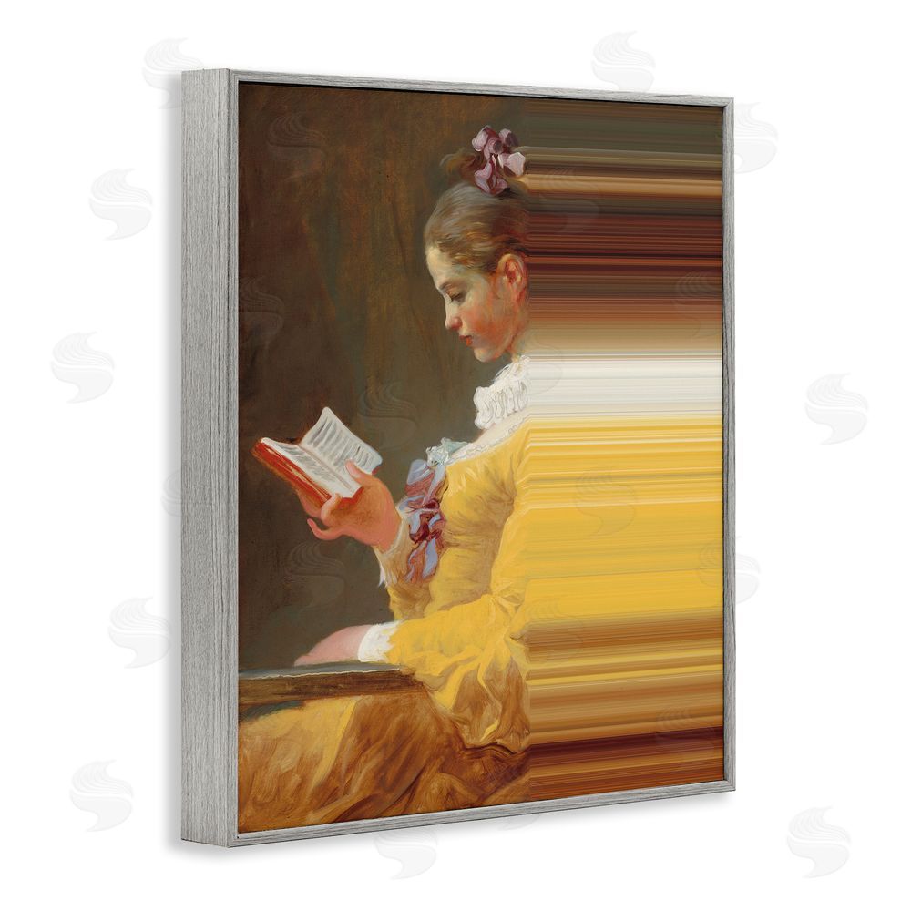 Seven Trees Design Vintage Lady Reading with Gradient Streaks Gray Framed Giclee Print Wall Art