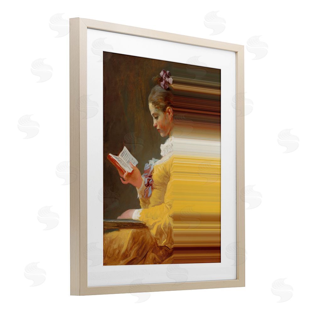Seven Trees Design Vintage Lady Reading with Gradient Streaks Brown Framed Print Under Glass Wall Art