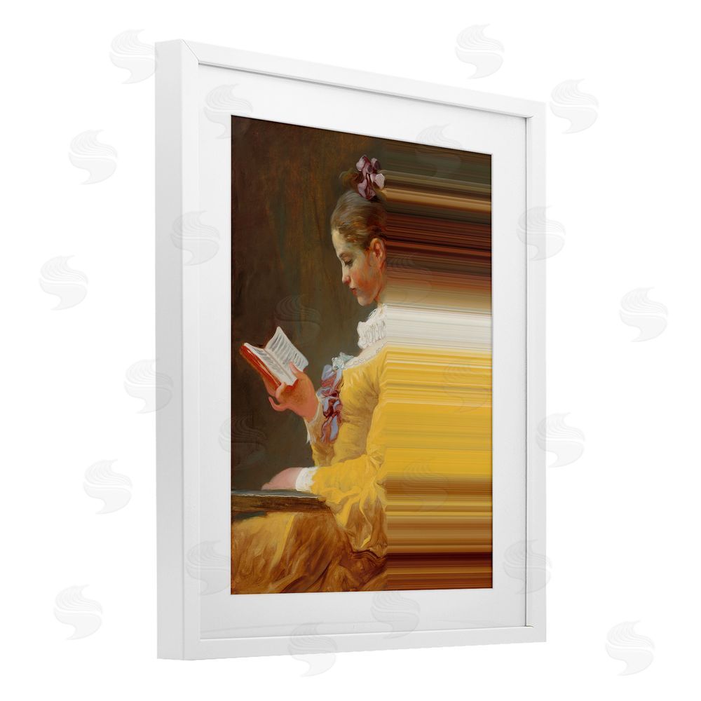 Seven Trees Design Vintage Lady Reading with Gradient Streaks White Framed Print Under Glass Wall Art
