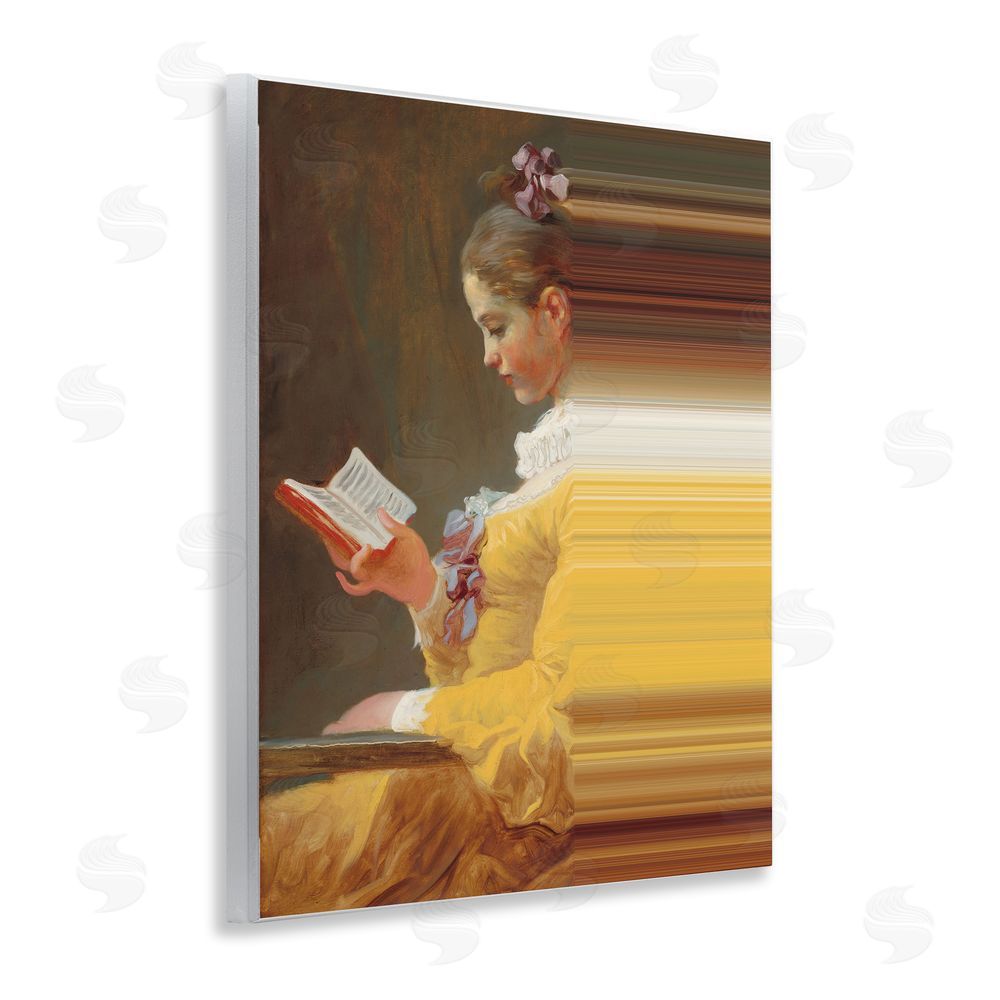Seven Trees Design Vintage Lady Reading with Gradient Streaks Wooden Wall Plaque Art Print