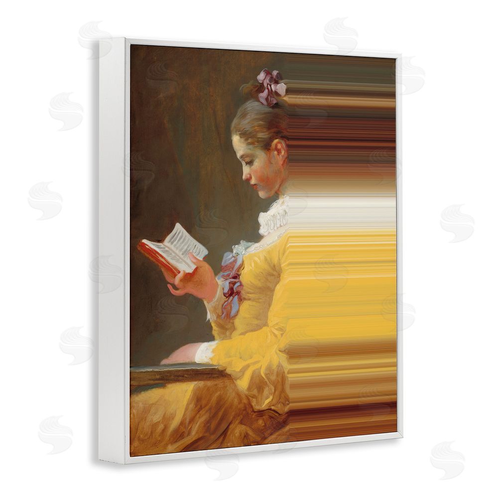 Seven Trees Design Vintage Lady Reading with Gradient Streaks White Framed Giclee Print Wall Art