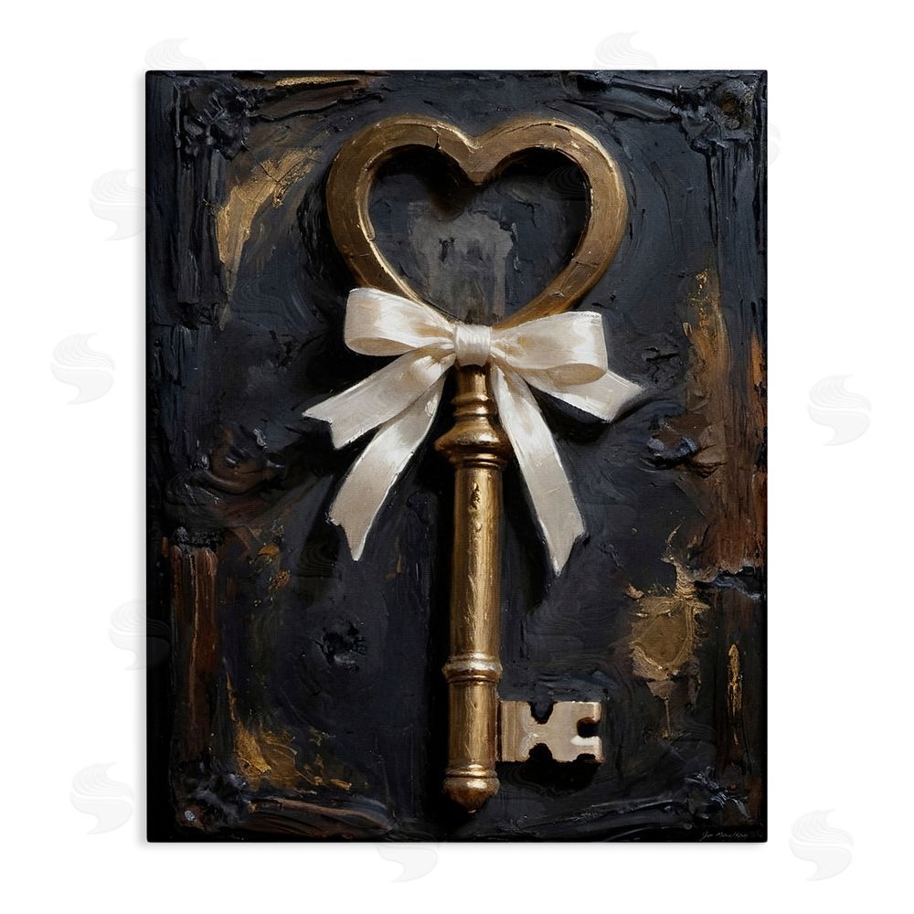 Jo Moulton Antique Gold Heart Key Stretched Canvas Wall Art Print
