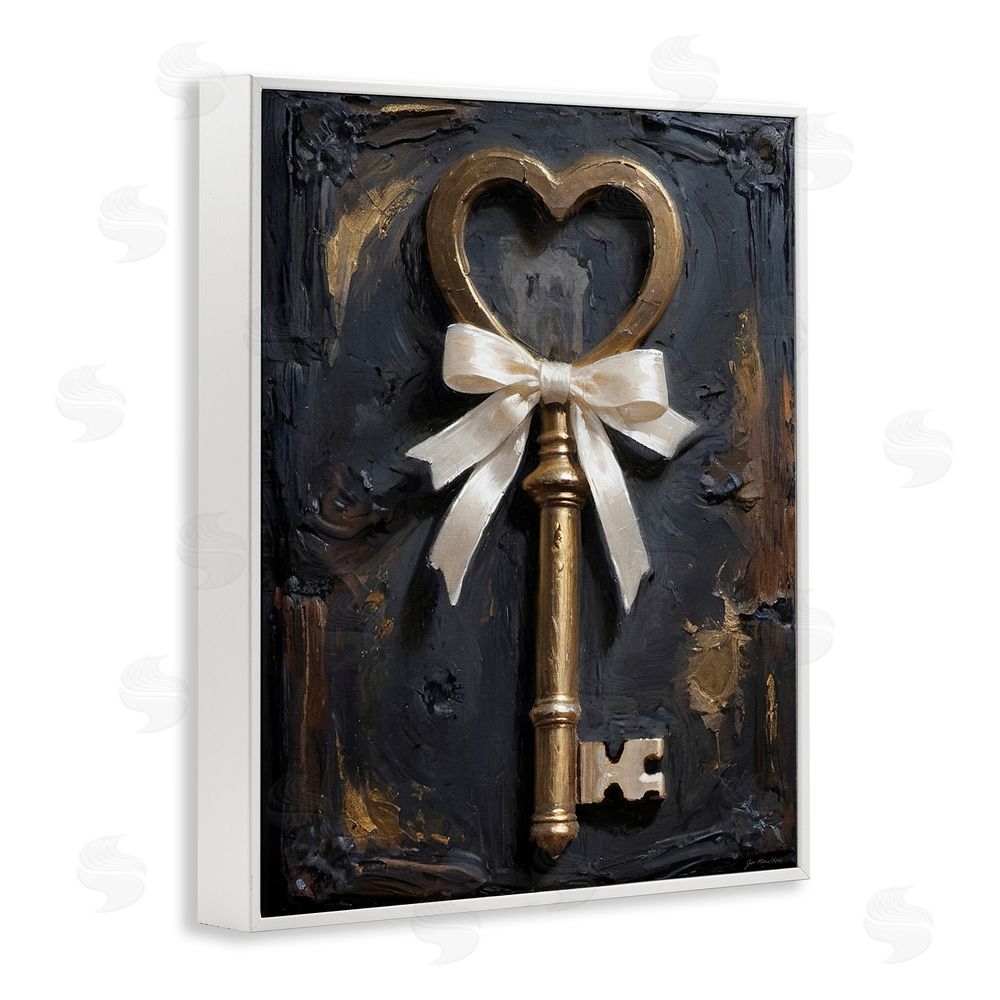 Jo Moulton Antique Gold Heart Key White Framed Giclee Wall Art Print