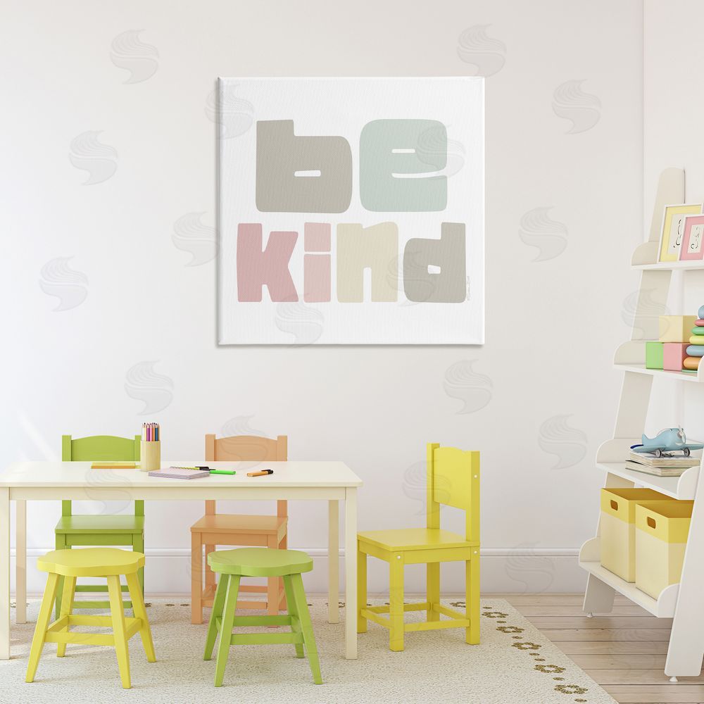 Susan Ball Be Kind Minimalist Pastel Stretched Canvas Wall Art in Room