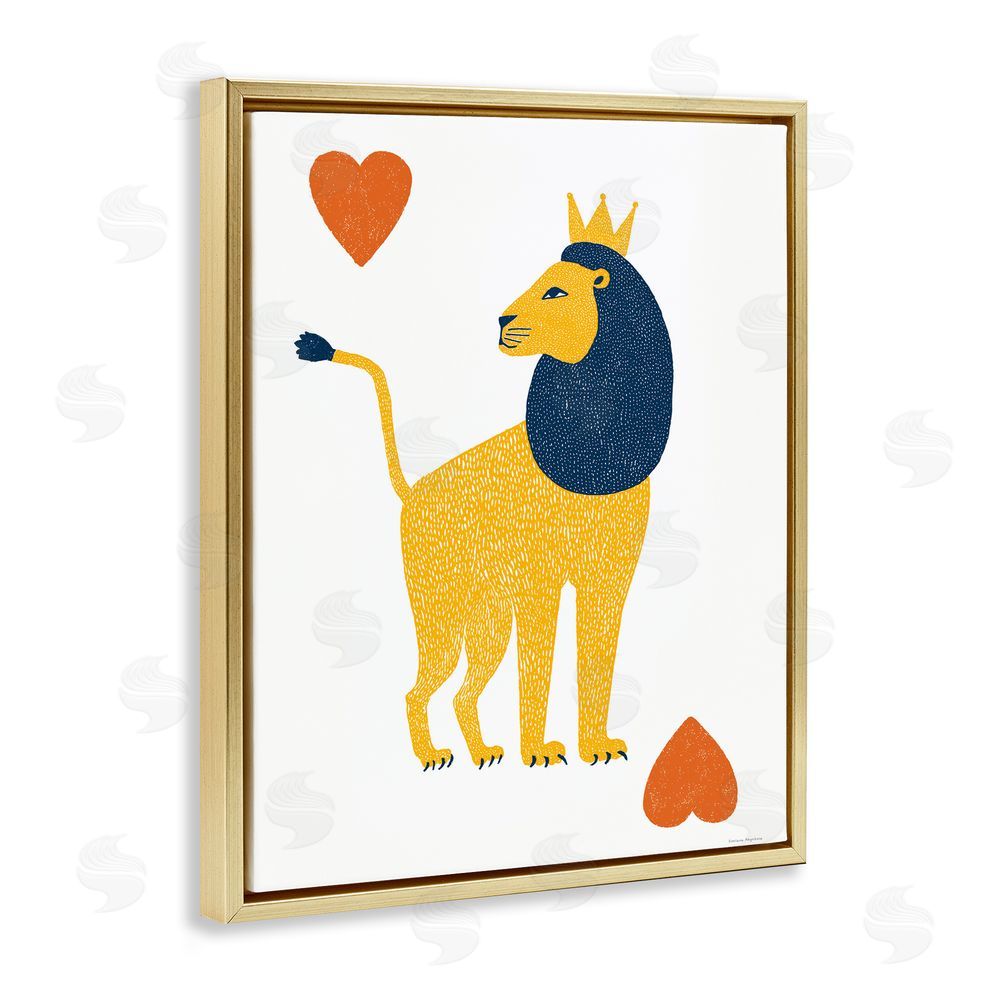 Svetlana Aleynikova Lion & Hearts Card Gold Floating Frame Canvas Wall Art Print