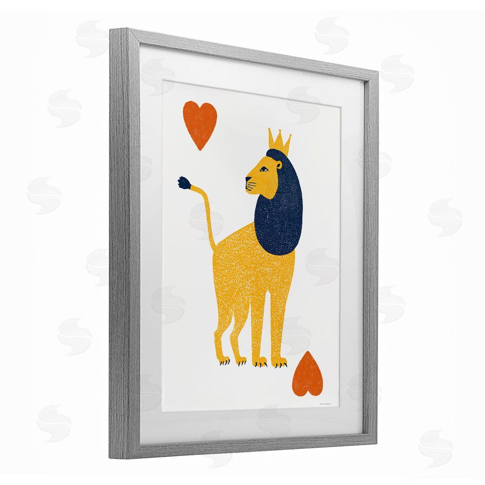 Svetlana Aleynikova Lion & Hearts Card Gray Framed Print Under Glass Wall Art