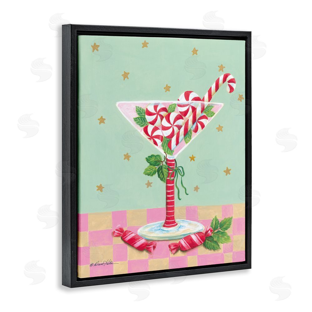 Diane Kater Festive Peppermint Martini Black Floating Frame Canvas Wall Art Print
