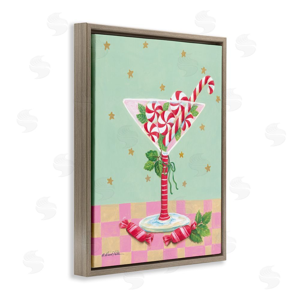 Diane Kater Festive Peppermint Martini Brown Floating Frame Canvas Wall Art Print