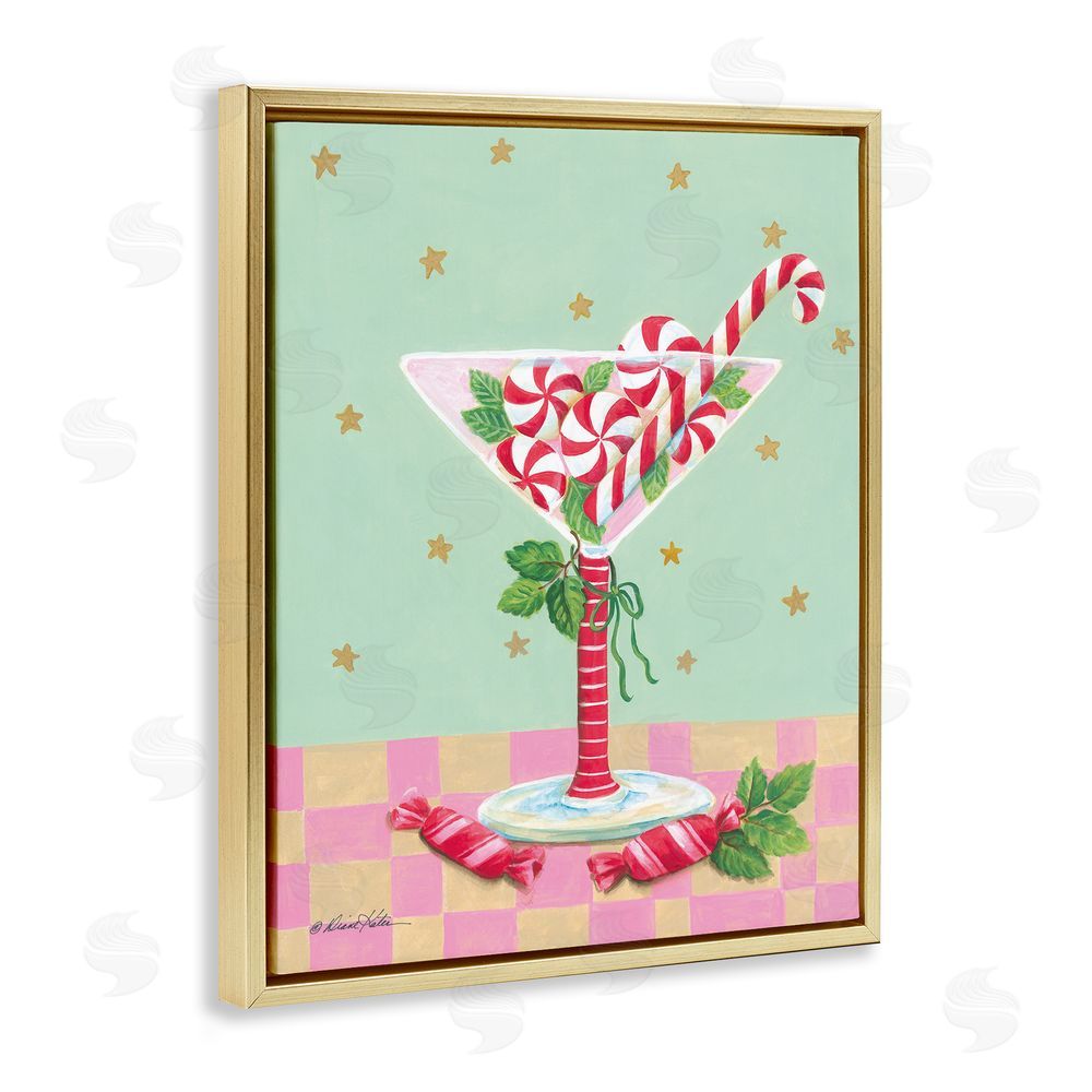 Diane Kater Festive Peppermint Martini Gold Floating Frame Canvas Wall Art Print