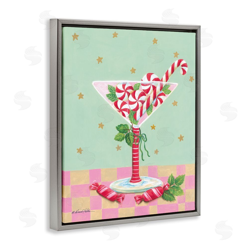 Diane Kater Festive Peppermint Martini Gray Floating Frame Canvas Wall Art Print