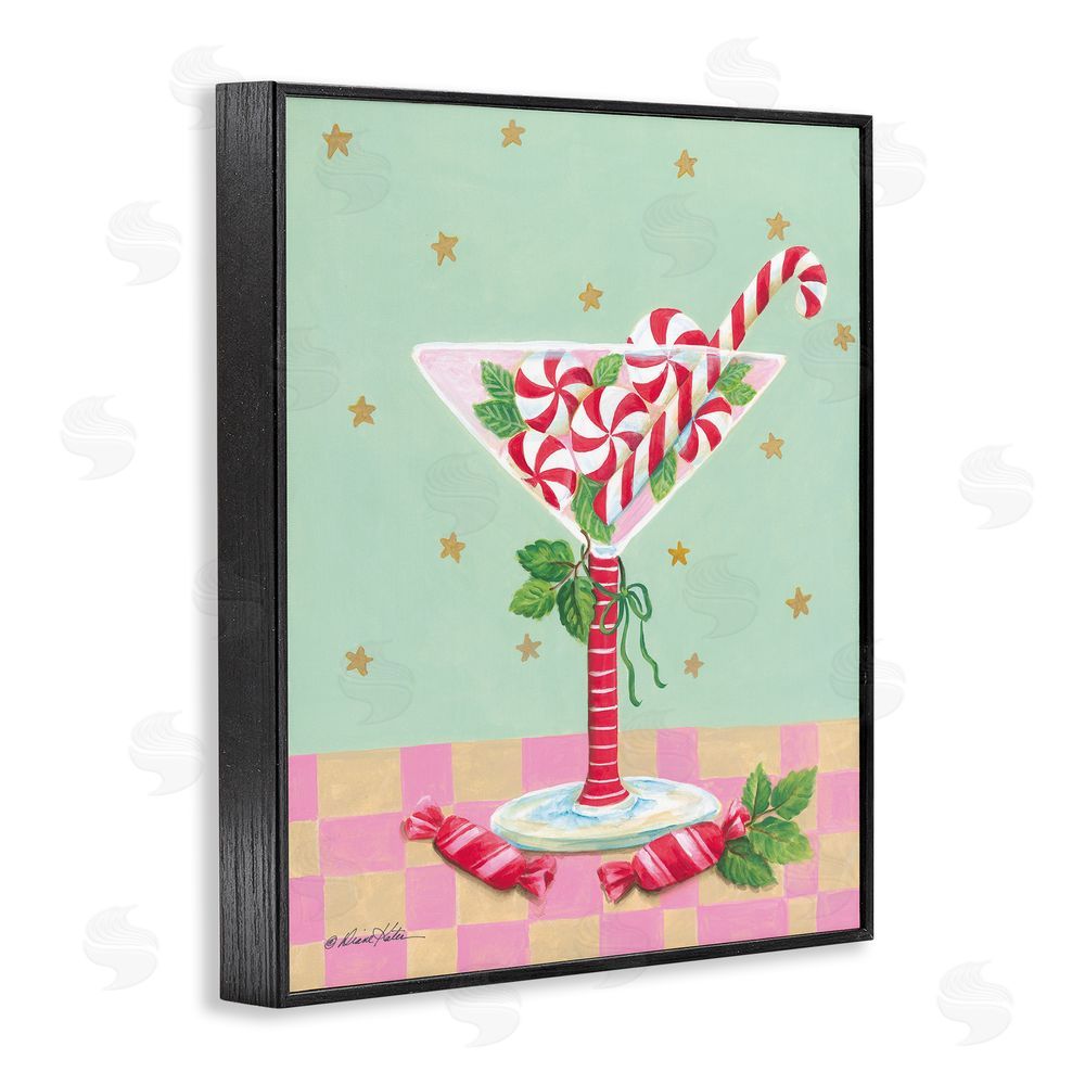 Diane Kater Festive Peppermint Martini Black Framed Giclee Wall Art Print