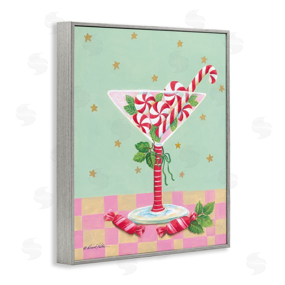 Diane Kater Festive Peppermint Martini Gray Framed Giclee Wall Art Print