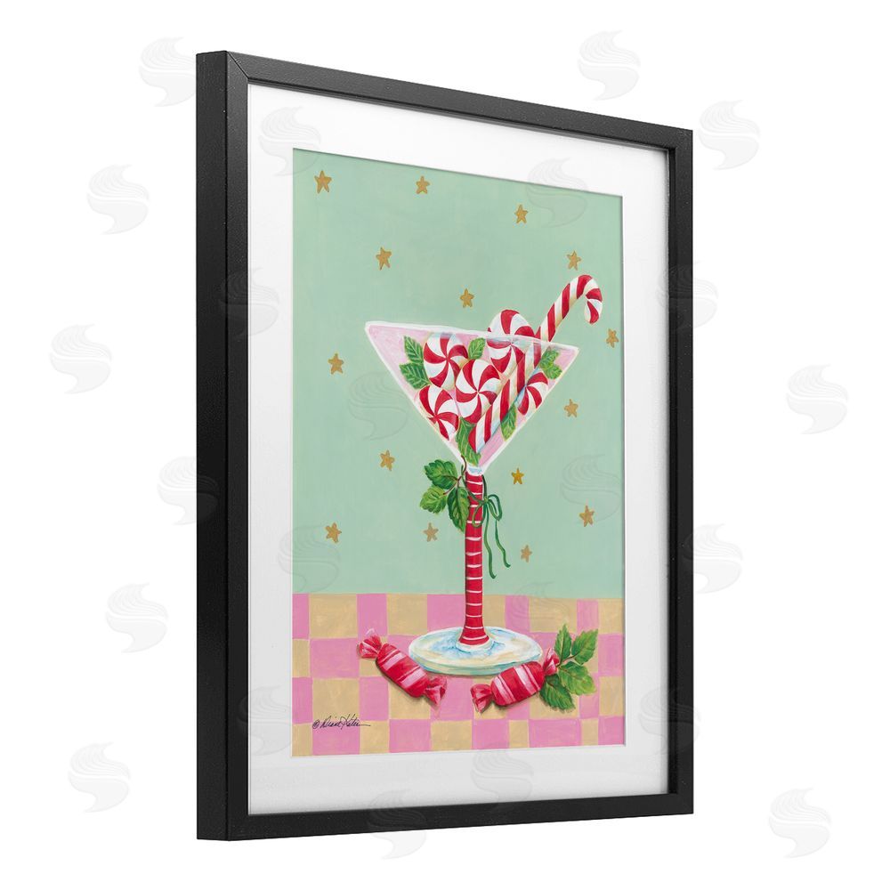 Diane Kater Festive Peppermint Martini Black Framed Print Under Glass with White Mat Wall Art