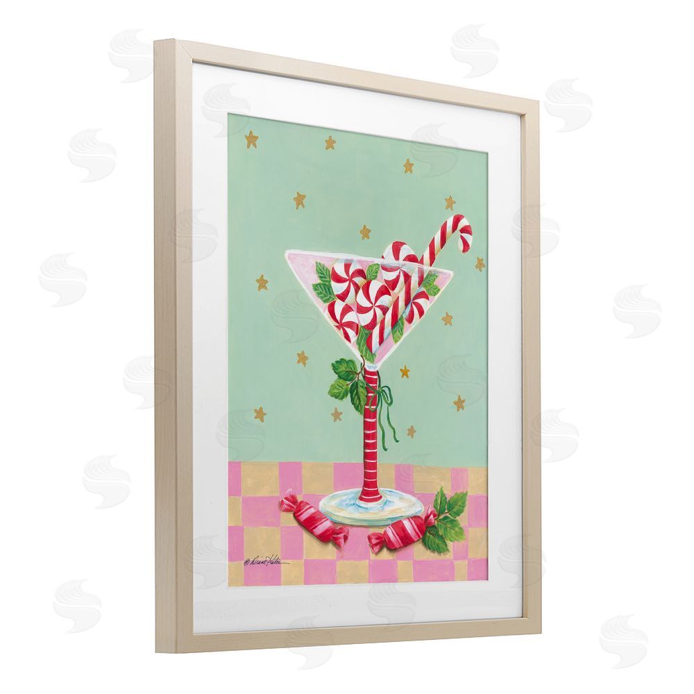 Diane Kater Festive Peppermint Martini Birch Framed Print Under Glass with White Mat Wall Art
