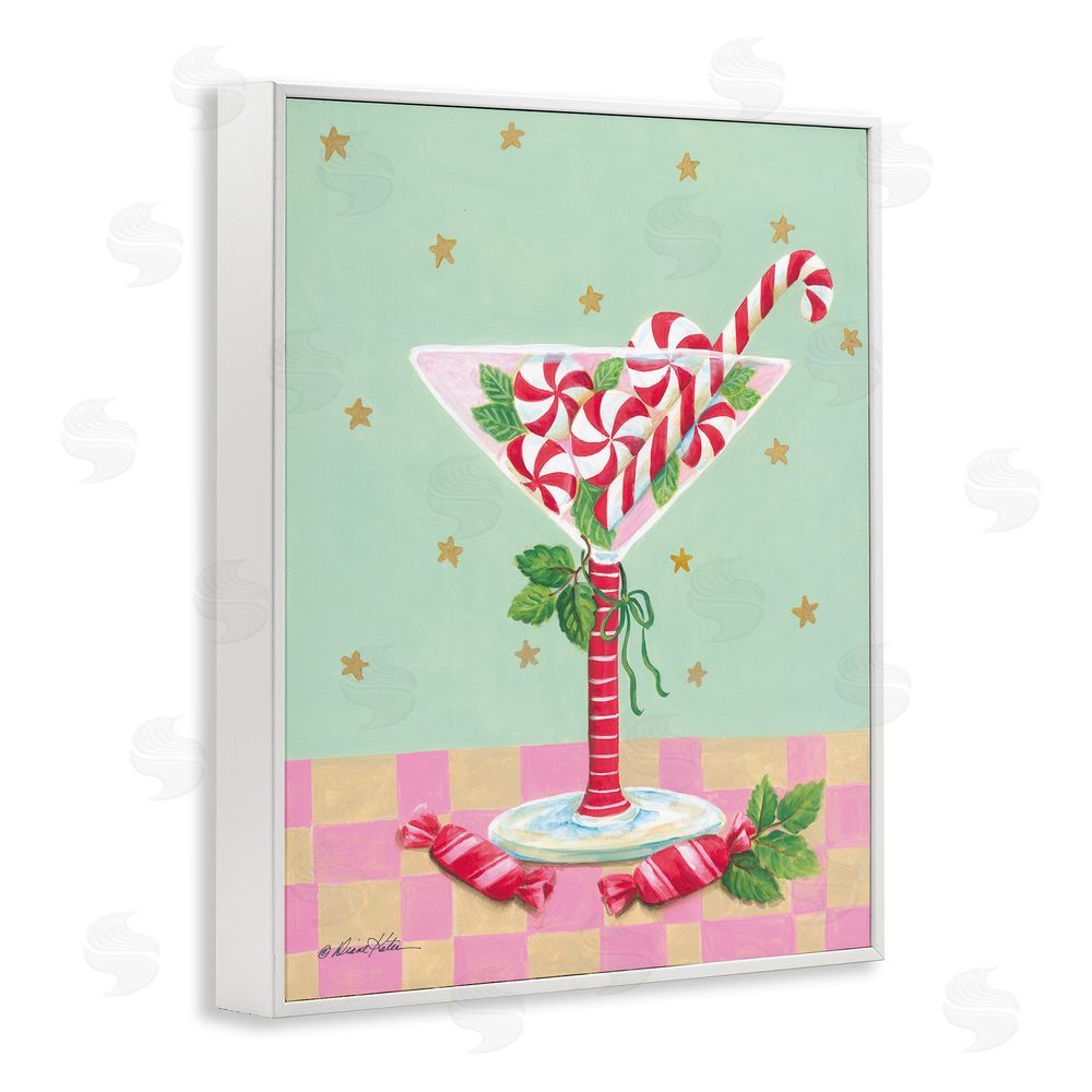 Diane Kater Festive Peppermint Martini White Framed Giclee Wall Art Print