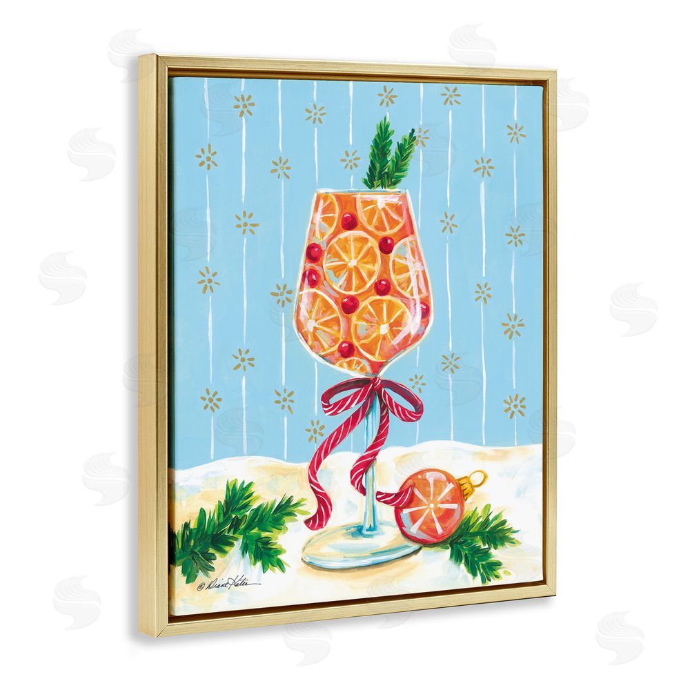 Diane Kater Festive Fruit Cocktail Gold Floating Frame Canvas Wall Art Print