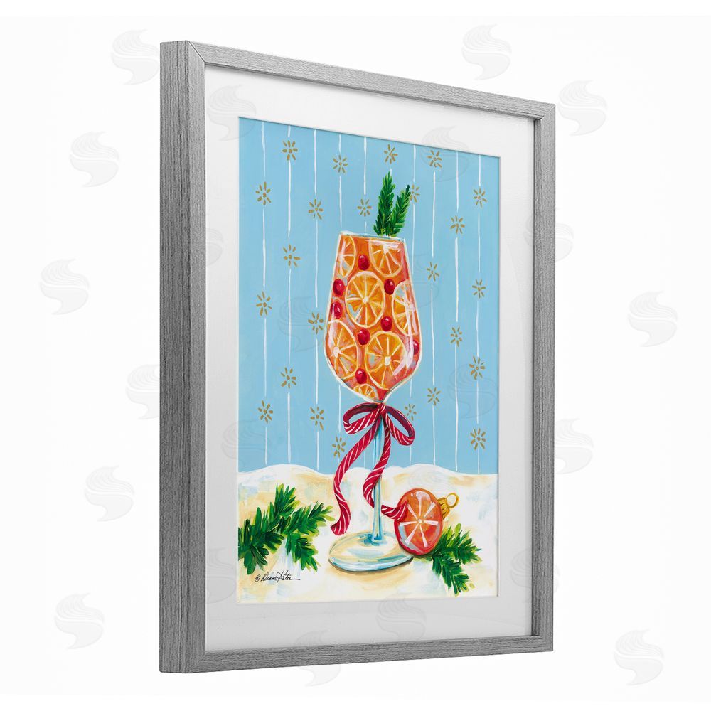 Diane Kater Festive Fruit Cocktail Gray Framed Print Under Glass with White Mat Wall Art