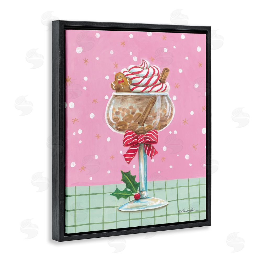 Diane Kater Festive Gingerbread Cocktail Black Floating Frame Canvas Wall Art Print