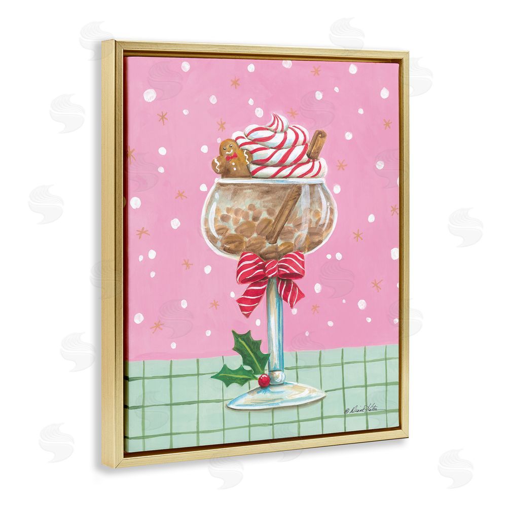 Diane Kater Festive Gingerbread Cocktail Gold Floating Frame Canvas Wall Art Print