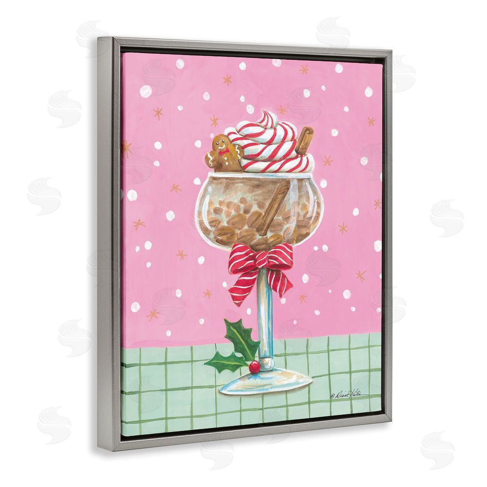 Diane Kater Festive Gingerbread Cocktail Gray Floating Frame Canvas Wall Art Print