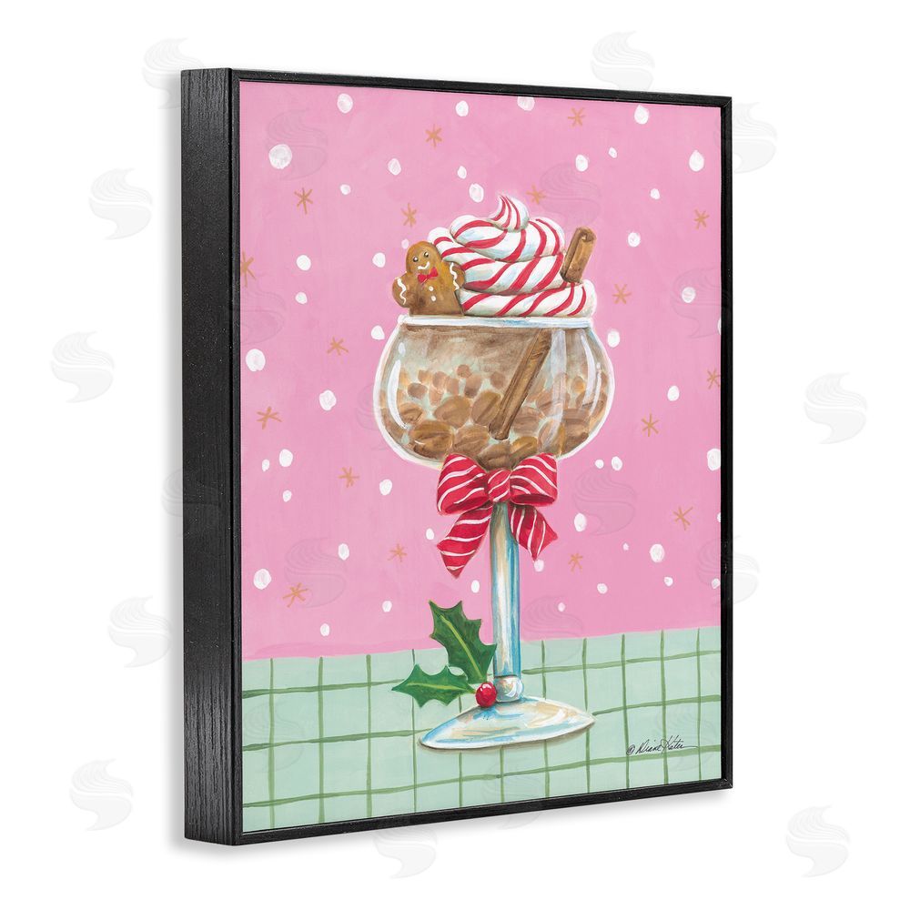 Diane Kater Festive Gingerbread Cocktail Black Framed Giclee Wall Art Print