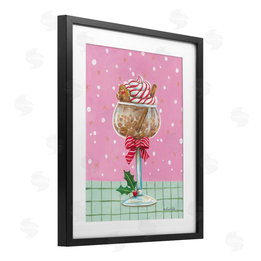 Diane Kater Festive Gingerbread Cocktail Black Framed Print Under Glass with White Mat Wall Art