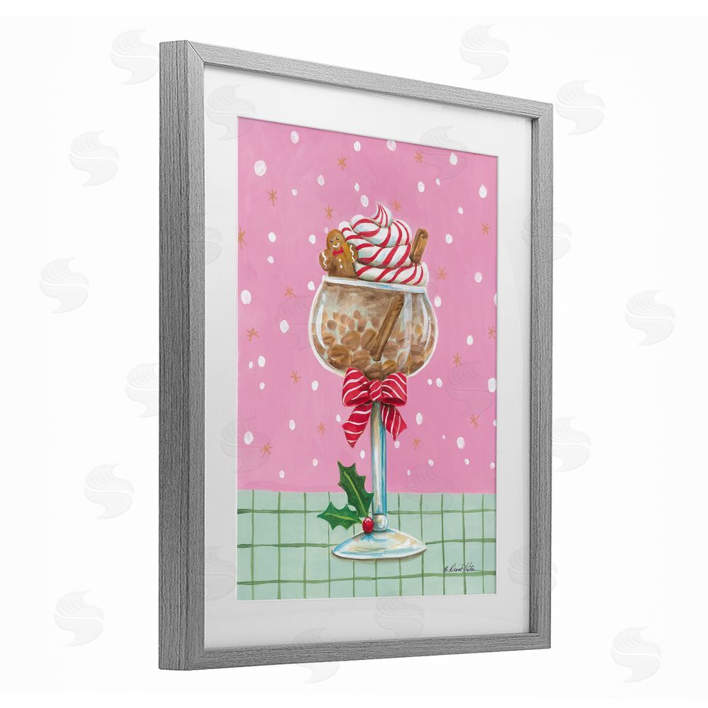 Diane Kater Festive Gingerbread Cocktail Gray Framed Print Under Glass with White Mat Wall Art