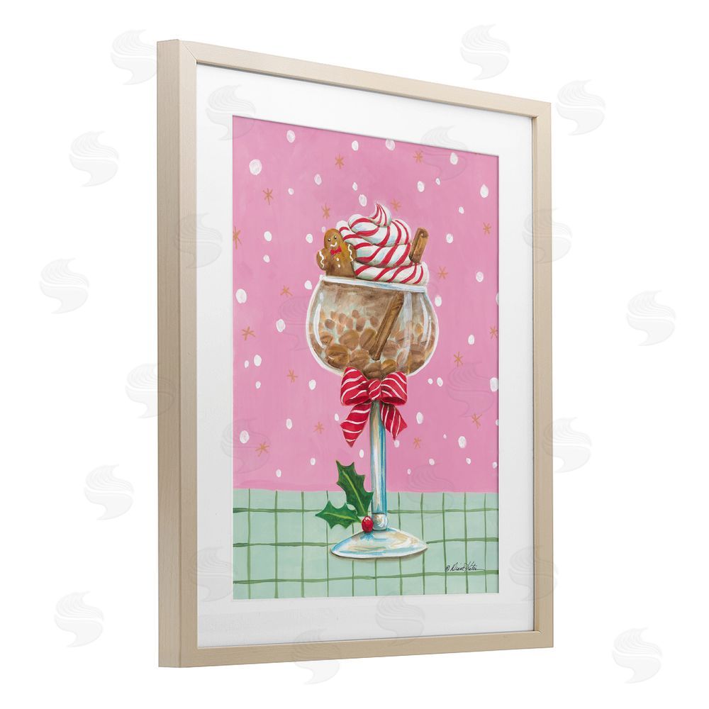 Diane Kater Festive Gingerbread Cocktail Birch Framed Print Under Glass with White Mat Wall Art