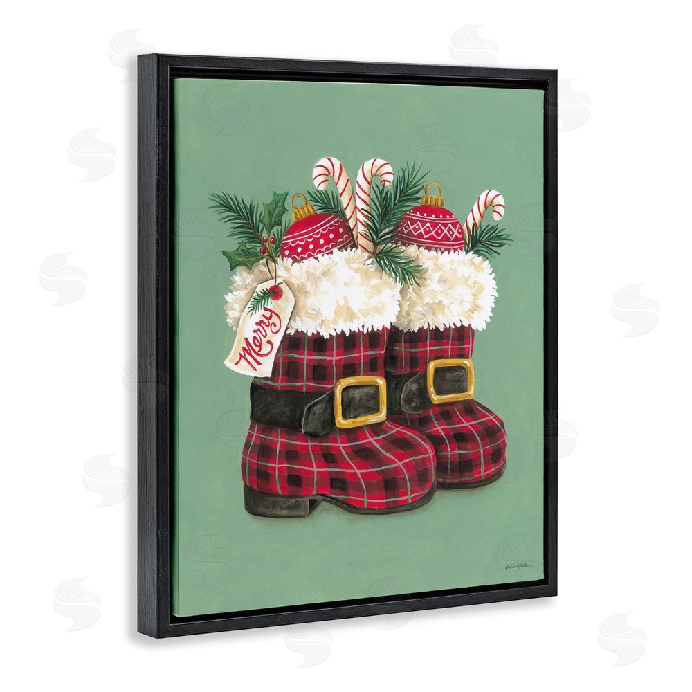 Diane Kater Holiday Merry Boots Black Floating Frame Canvas Wall Art Print