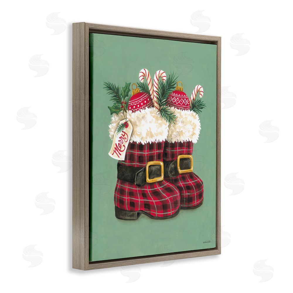 Diane Kater Holiday Merry Boots Brown Floating Frame Canvas Wall Art Print