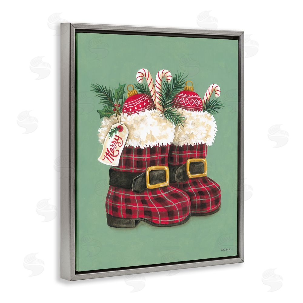 Diane Kater Holiday Merry Boots Gray Floating Frame Canvas Wall Art Print