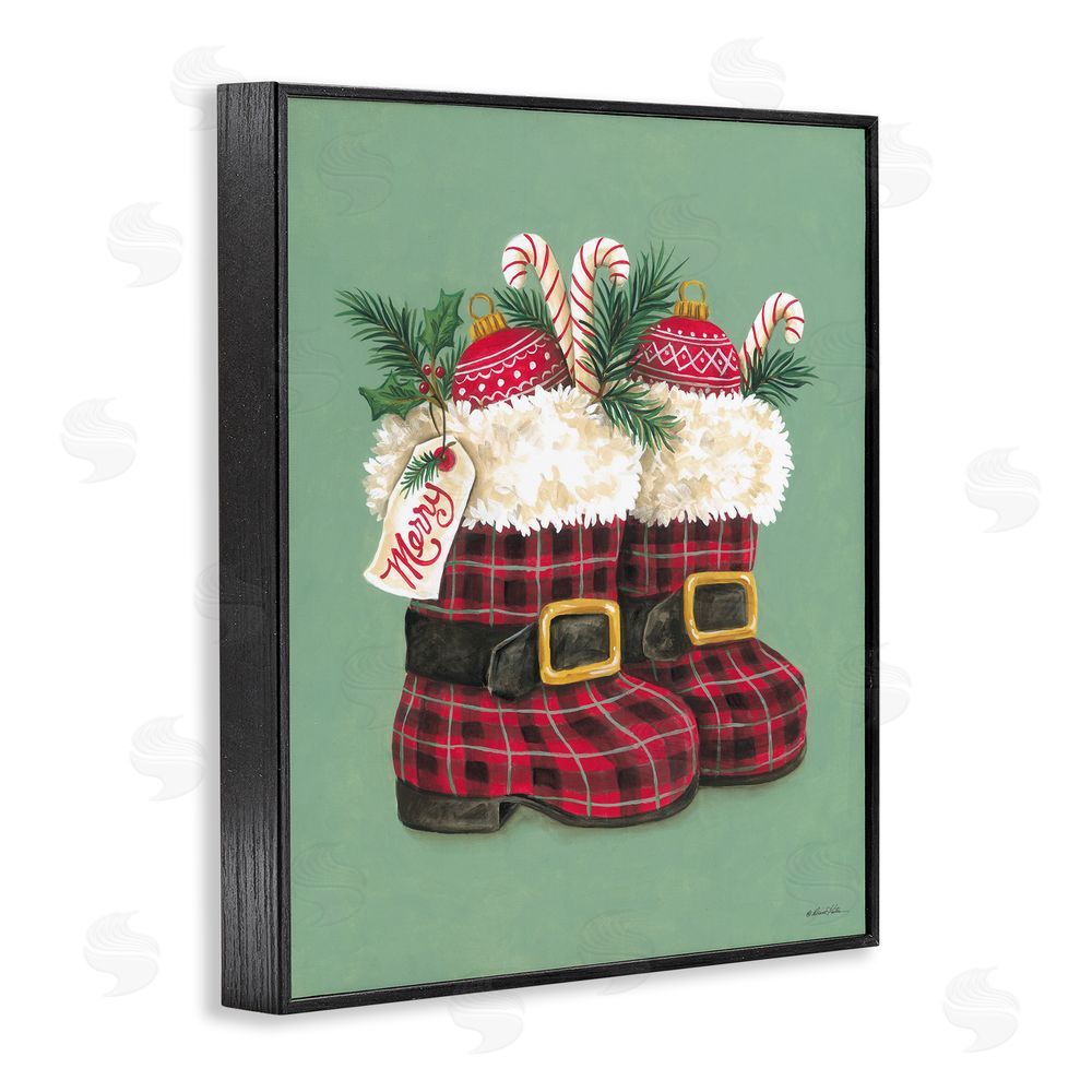Diane Kater Holiday Merry Boots Black Framed Giclee Wall Art Print
