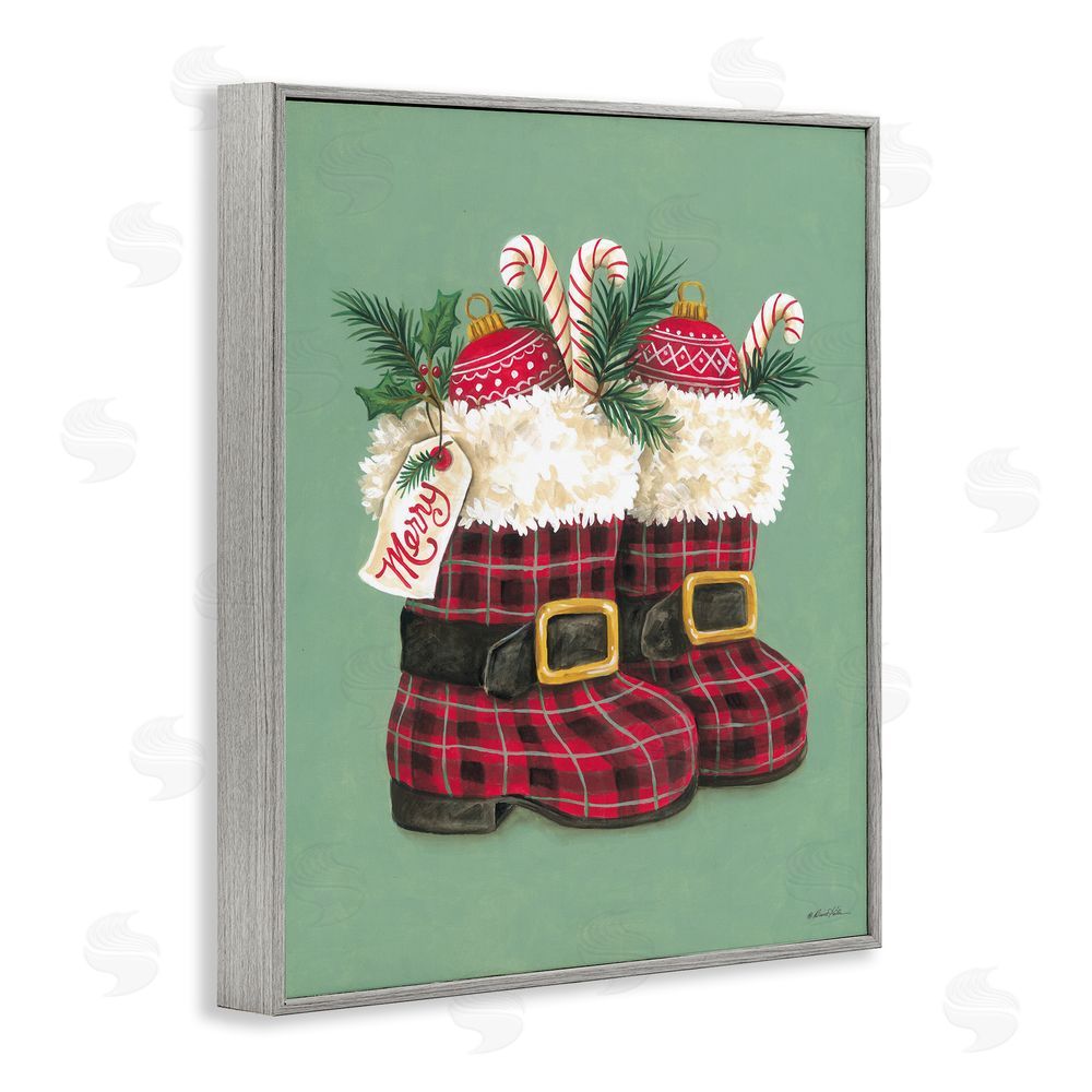 Diane Kater Holiday Merry Boots Gray Framed Giclee Wall Art Print