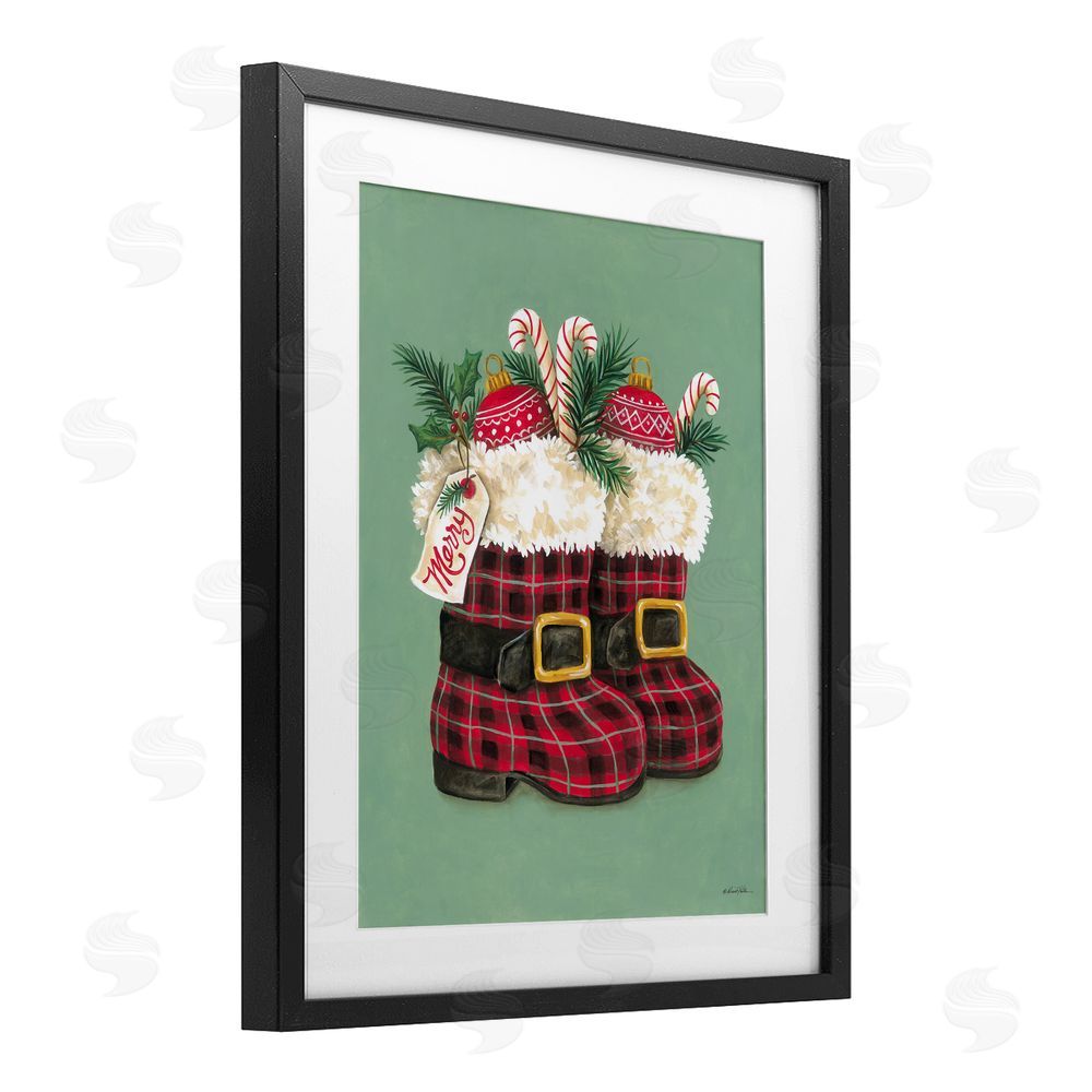 Diane Kater Holiday Merry Boots Black Framed Print Under Glass with White Mat Wall Art