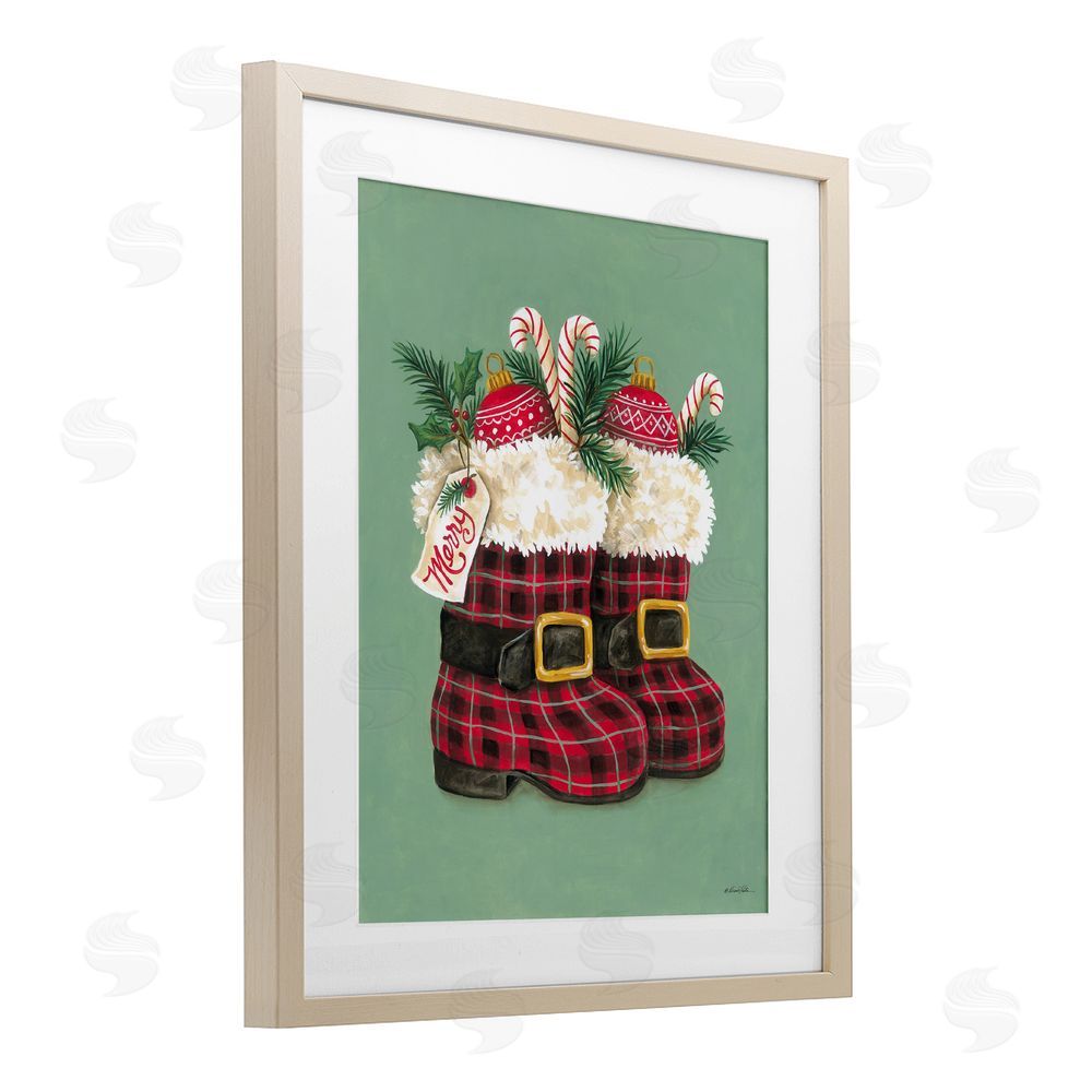 Diane Kater Holiday Merry Boots Birch Framed Print Under Glass with White Mat Wall Art