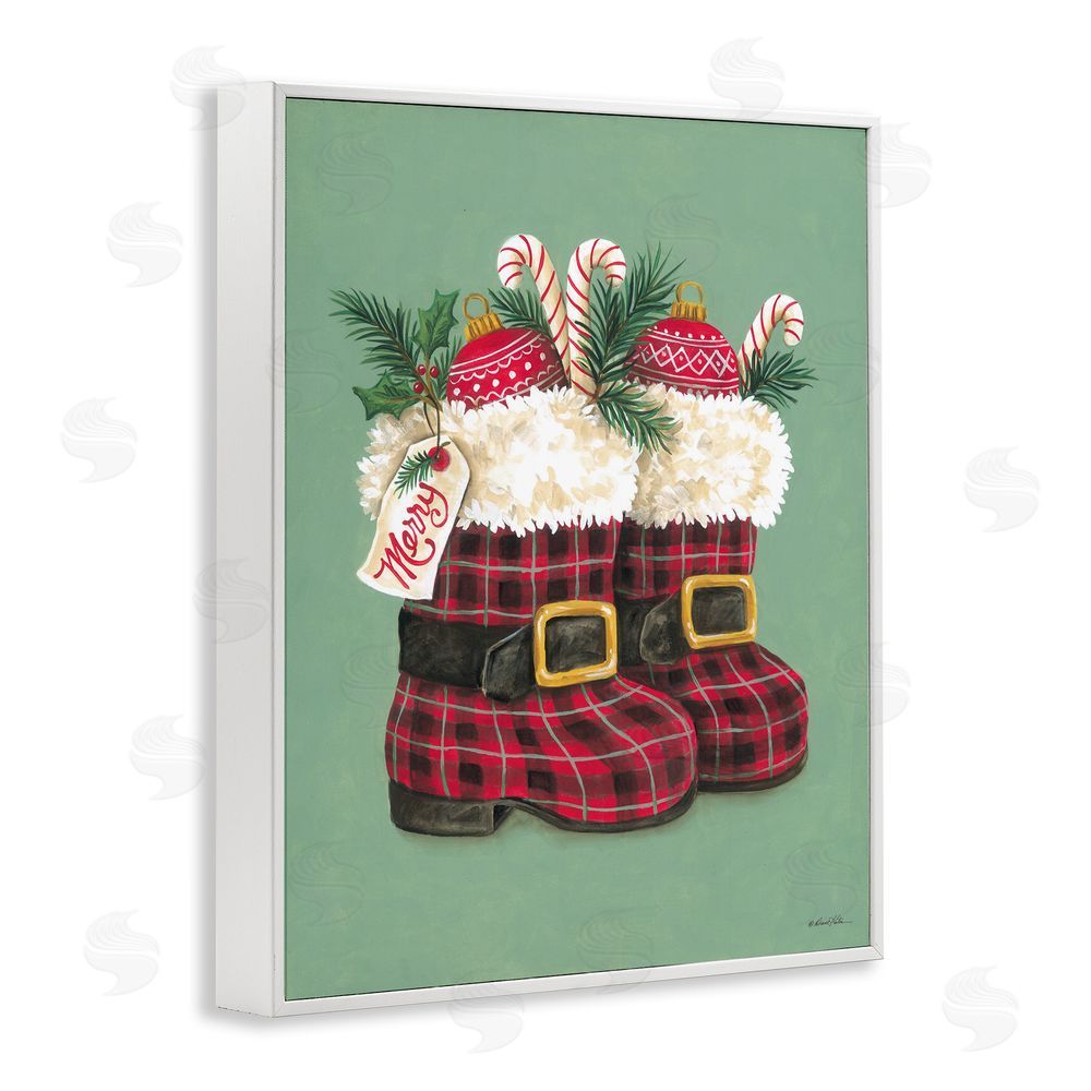 Diane Kater Holiday Merry Boots White Framed Giclee Wall Art Print