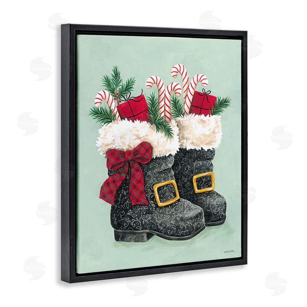 Diane Kater Festive Holiday Boots Black Floating Frame Canvas Wall Art Print