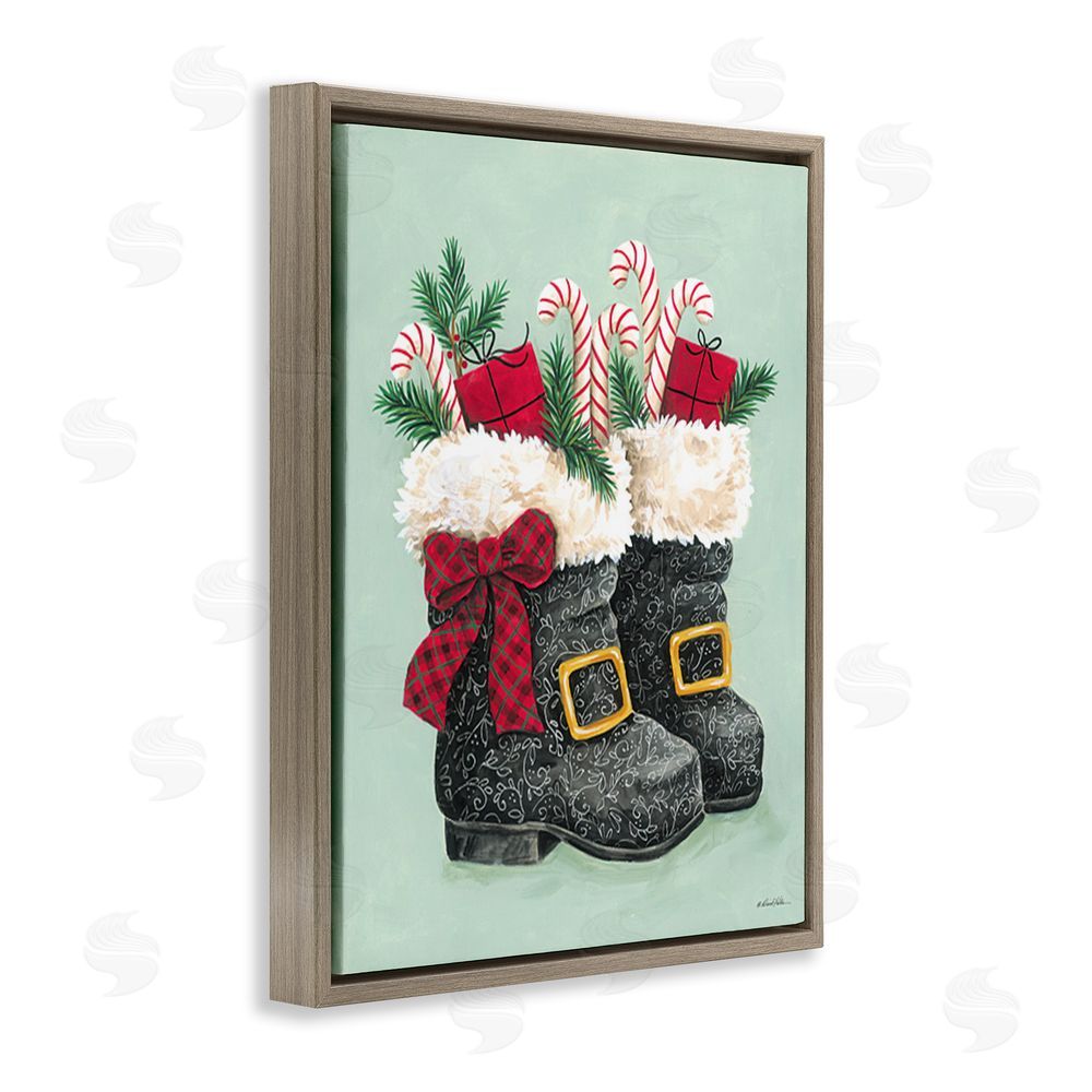 Diane Kater Festive Holiday Boots Brown Floating Frame Canvas Wall Art Print