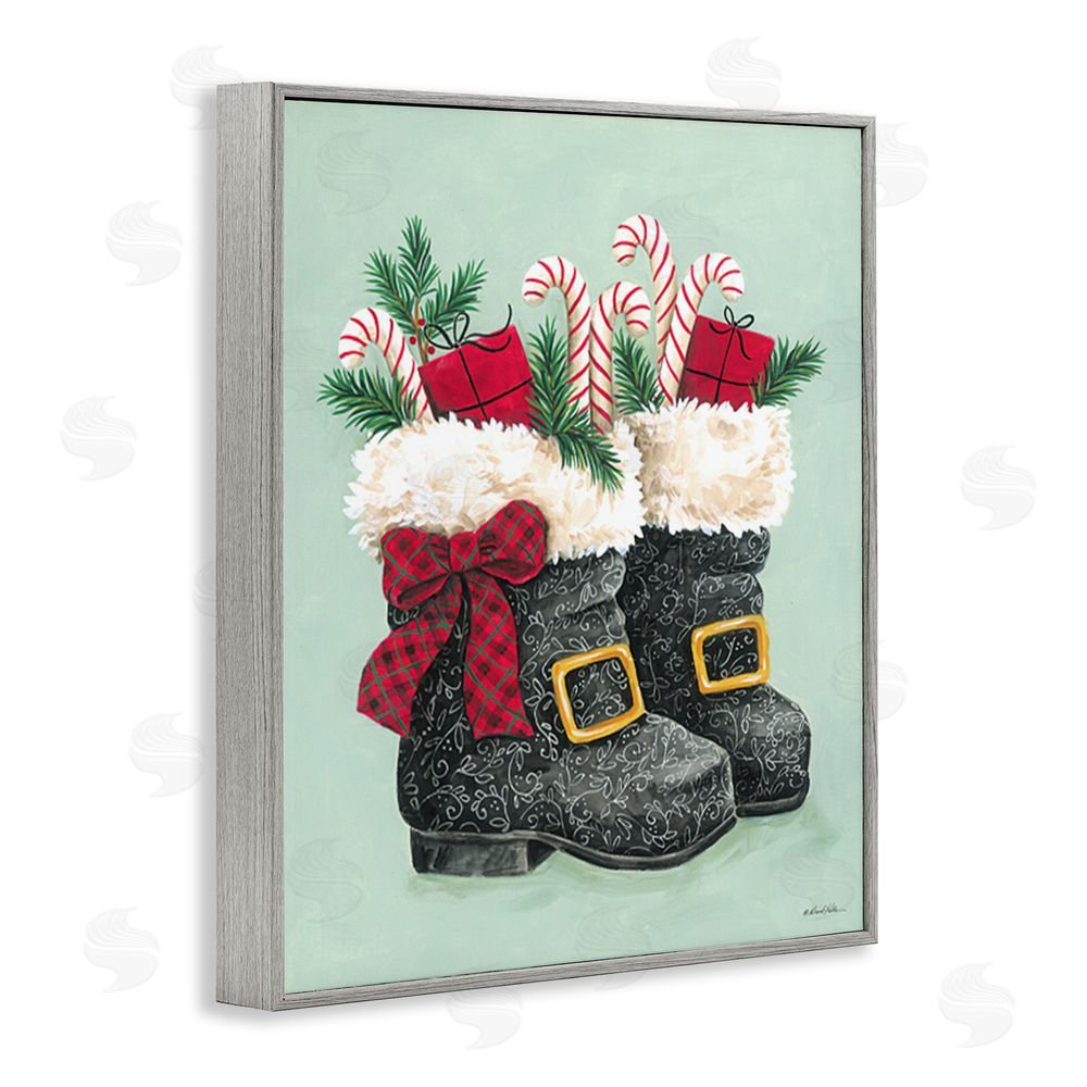 Diane Kater Festive Holiday Boots Gray Framed Giclee Wall Art Print