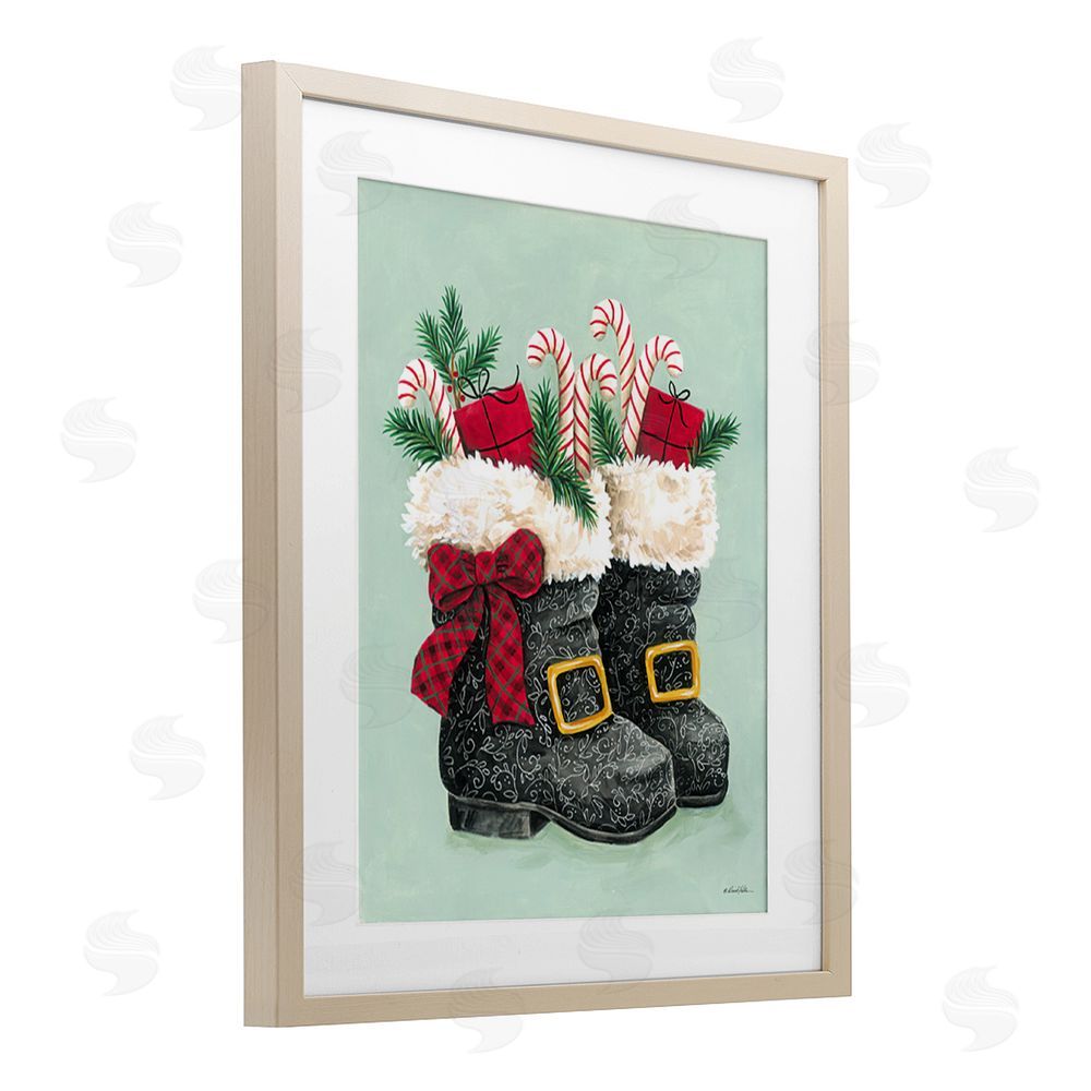 Diane Kater Festive Holiday Boots Birch Framed Print Under Glass with White Mat Wall Art