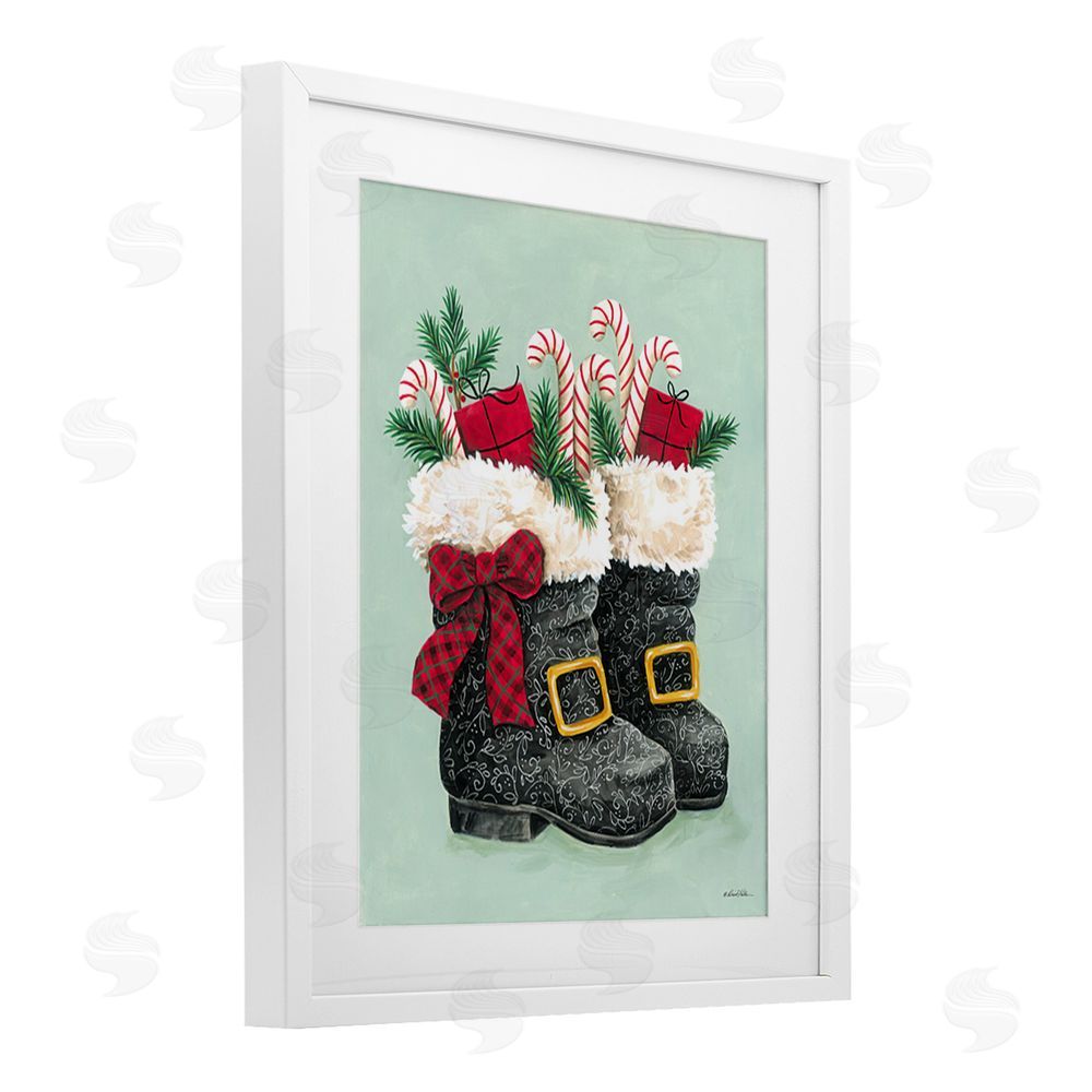 Diane Kater Festive Holiday Boots White Framed Print Under Glass with Mat Wall Art
