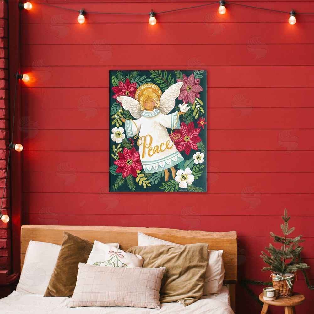 Diane Kater Angel with Peace & Botanicals Stretched Canvas Wall Art Print in Room