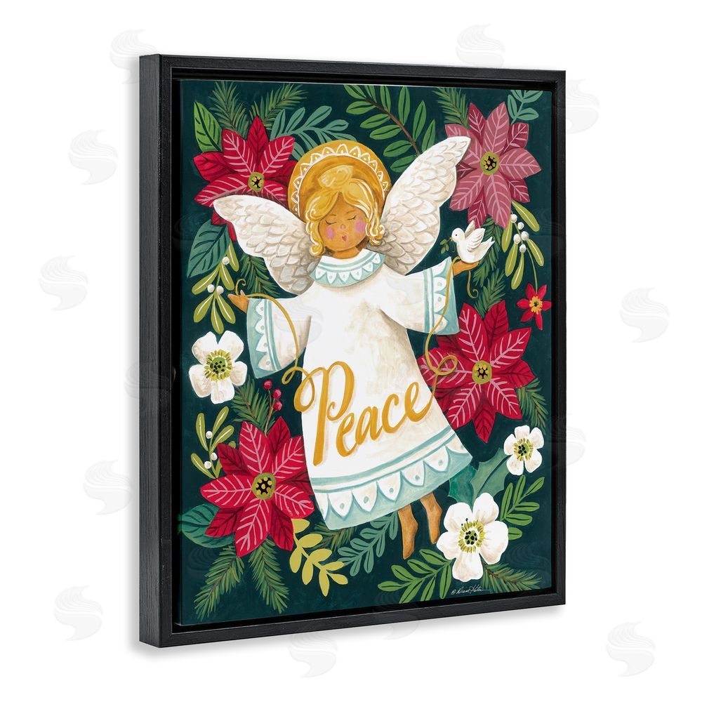 Diane Kater Angel with Peace & Botanicals Black Floating Frame Canvas Wall Art Print