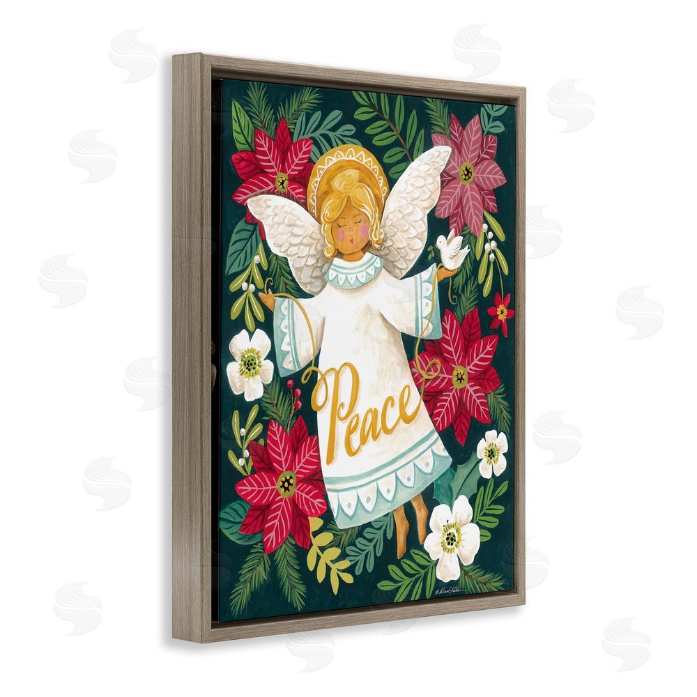 Diane Kater Angel with Peace & Botanicals Brown Floating Frame Canvas Wall Art Print