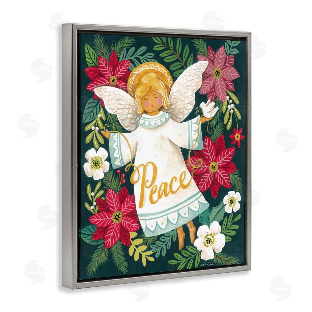Diane Kater Angel with Peace & Botanicals Gray Floating Frame Canvas Wall Art Print
