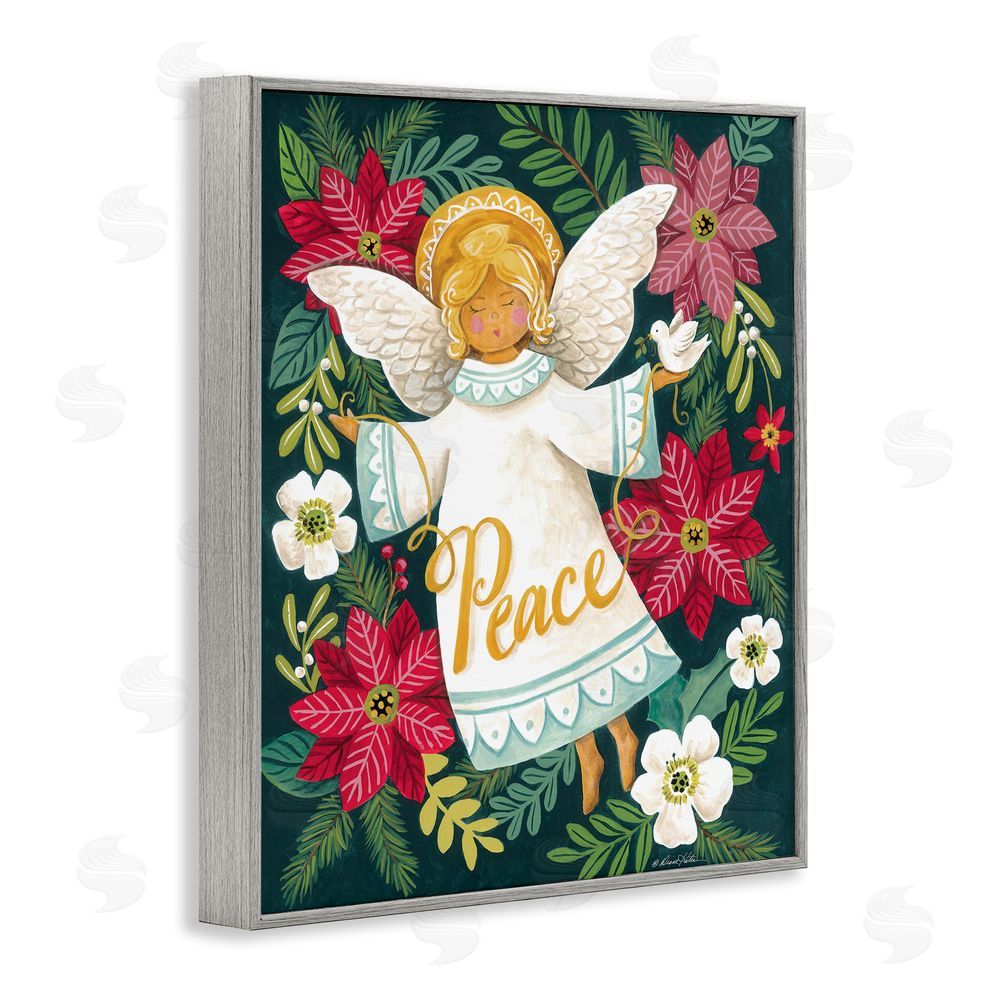 Diane Kater Angel with Peace & Botanicals Gray Framed Giclee Print Wall Art